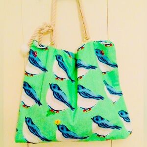 Blue bird, bright green beach tote!
